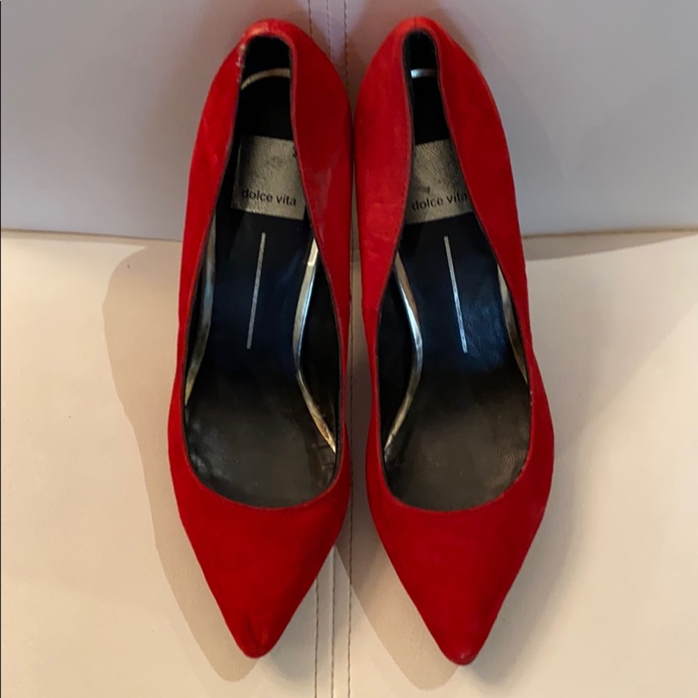 Red suede heels